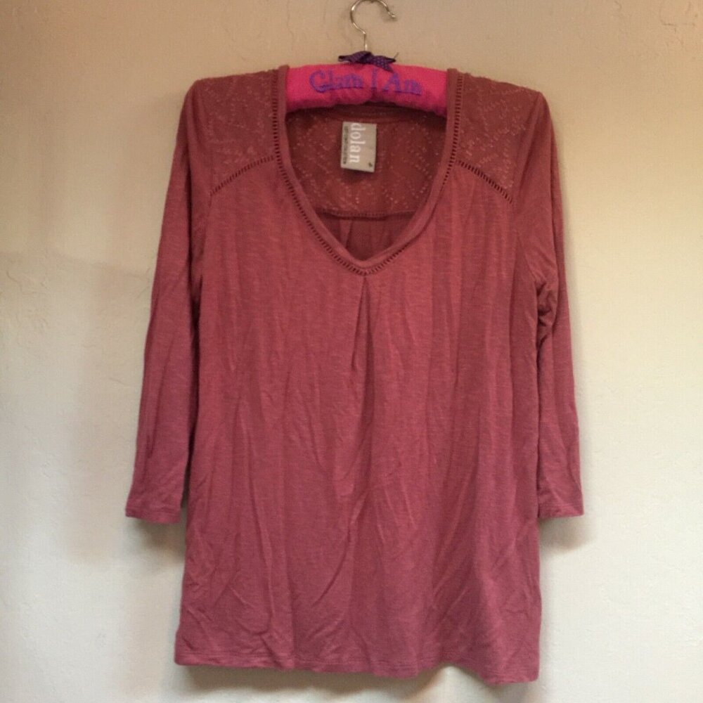 Anthropologie Dolan Left Coast Womens Small V-Neck 3/4 Sleeve Maisy Top Pink